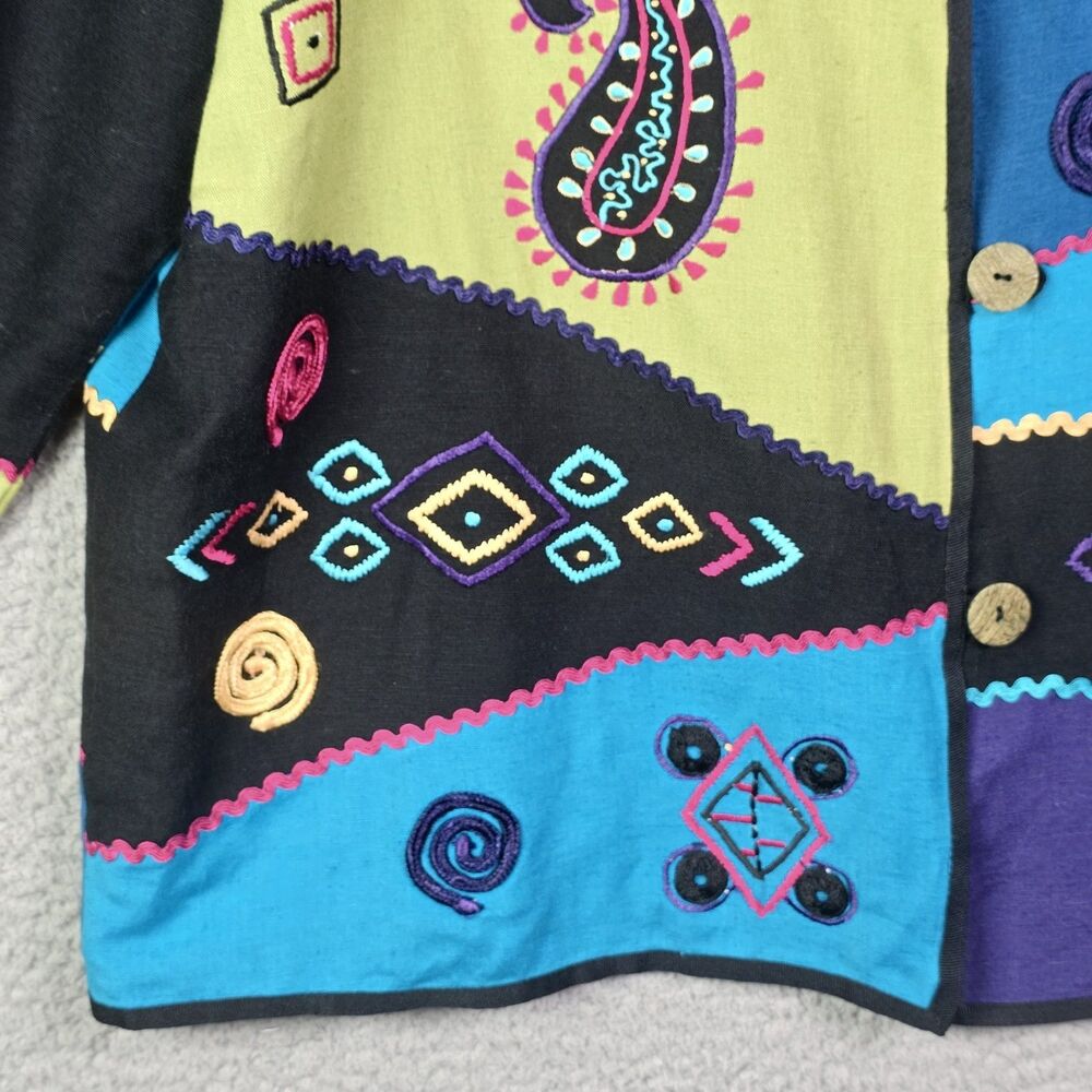 Indigo Moon Patchwork Boho Jacket Blue Green Larg… - image 4